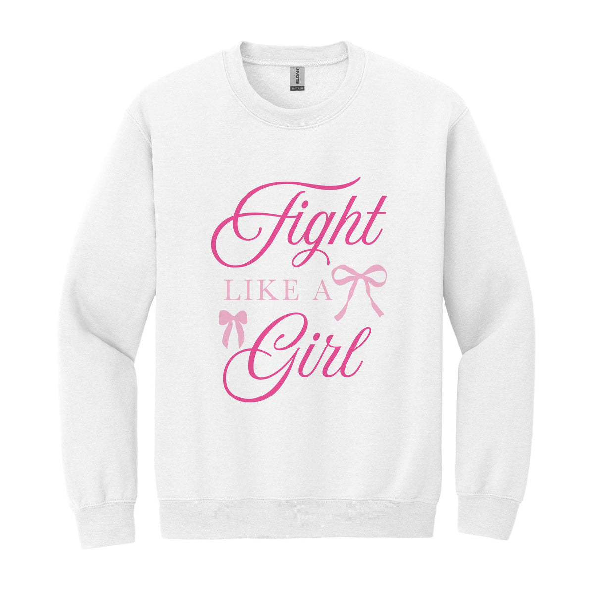 Gildan Sweatshirt White-Breast Cancer Awareness | Fight Like A Girl -0