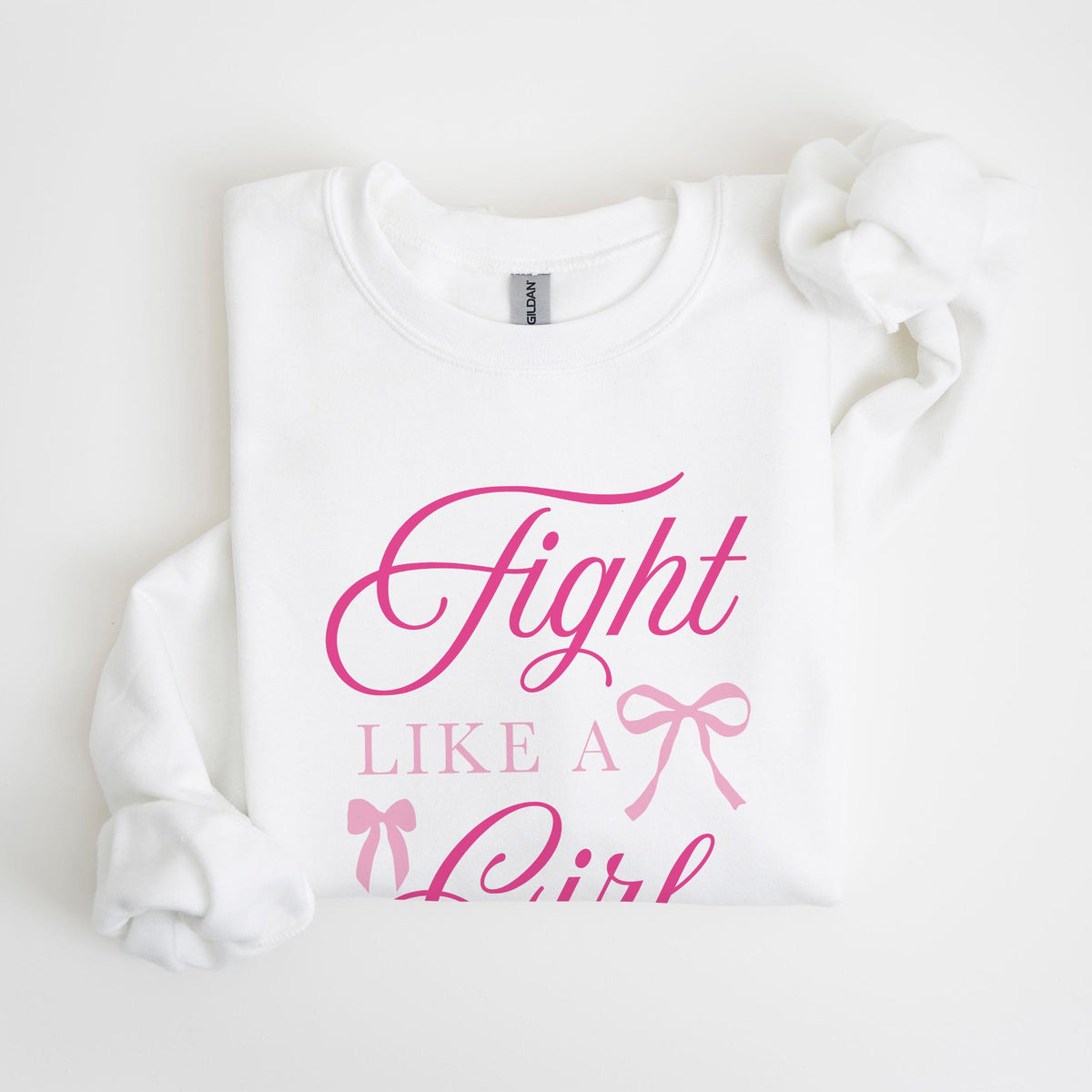 Gildan Sweatshirt White-Breast Cancer Awareness | Fight Like A Girl -4