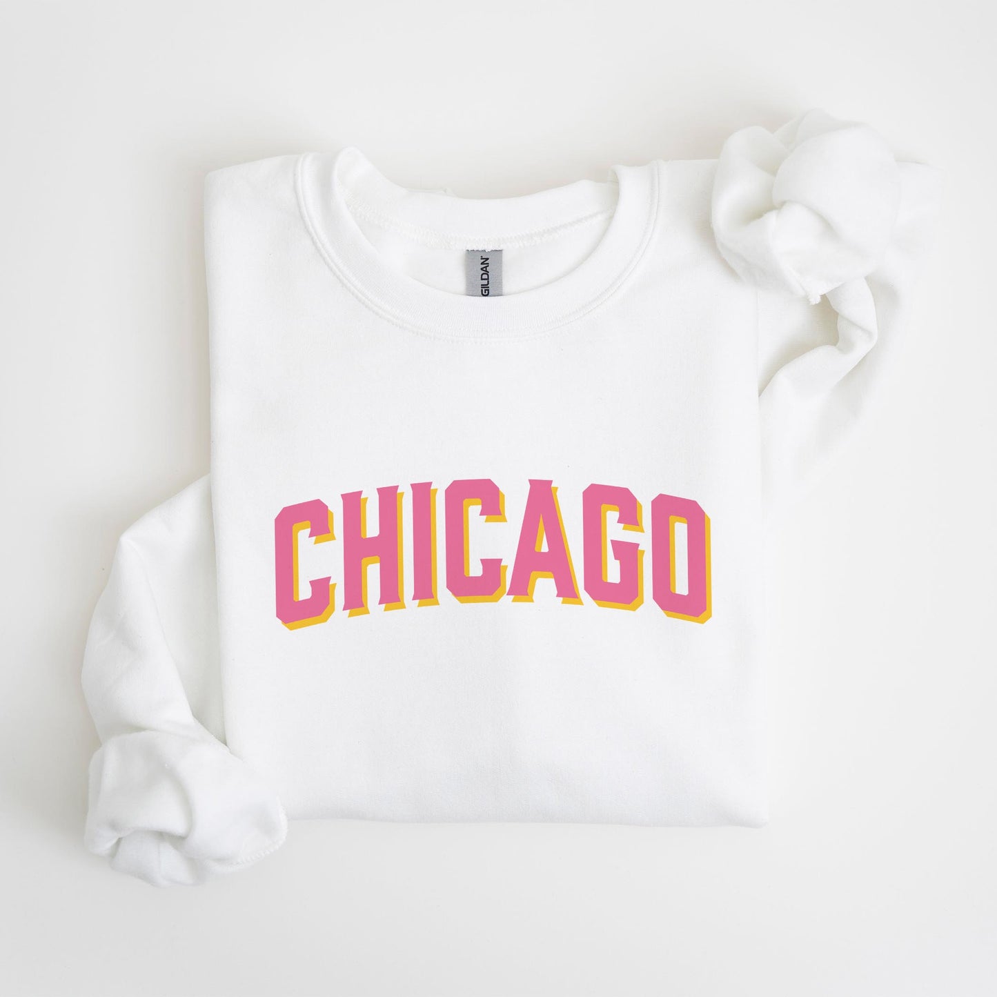 Gildan Sweatshirt White-Pink Chicago