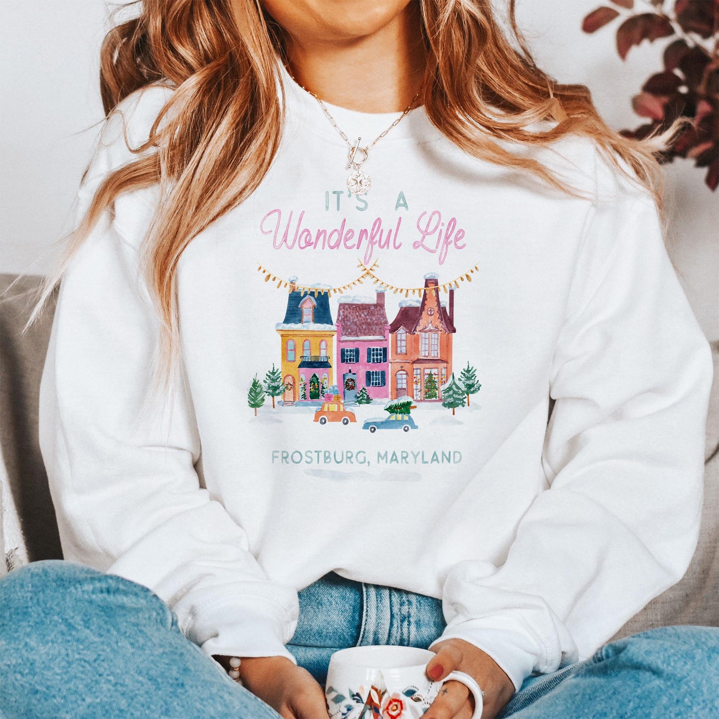Gildan Sweatshirt White-It's A Wonderful Life