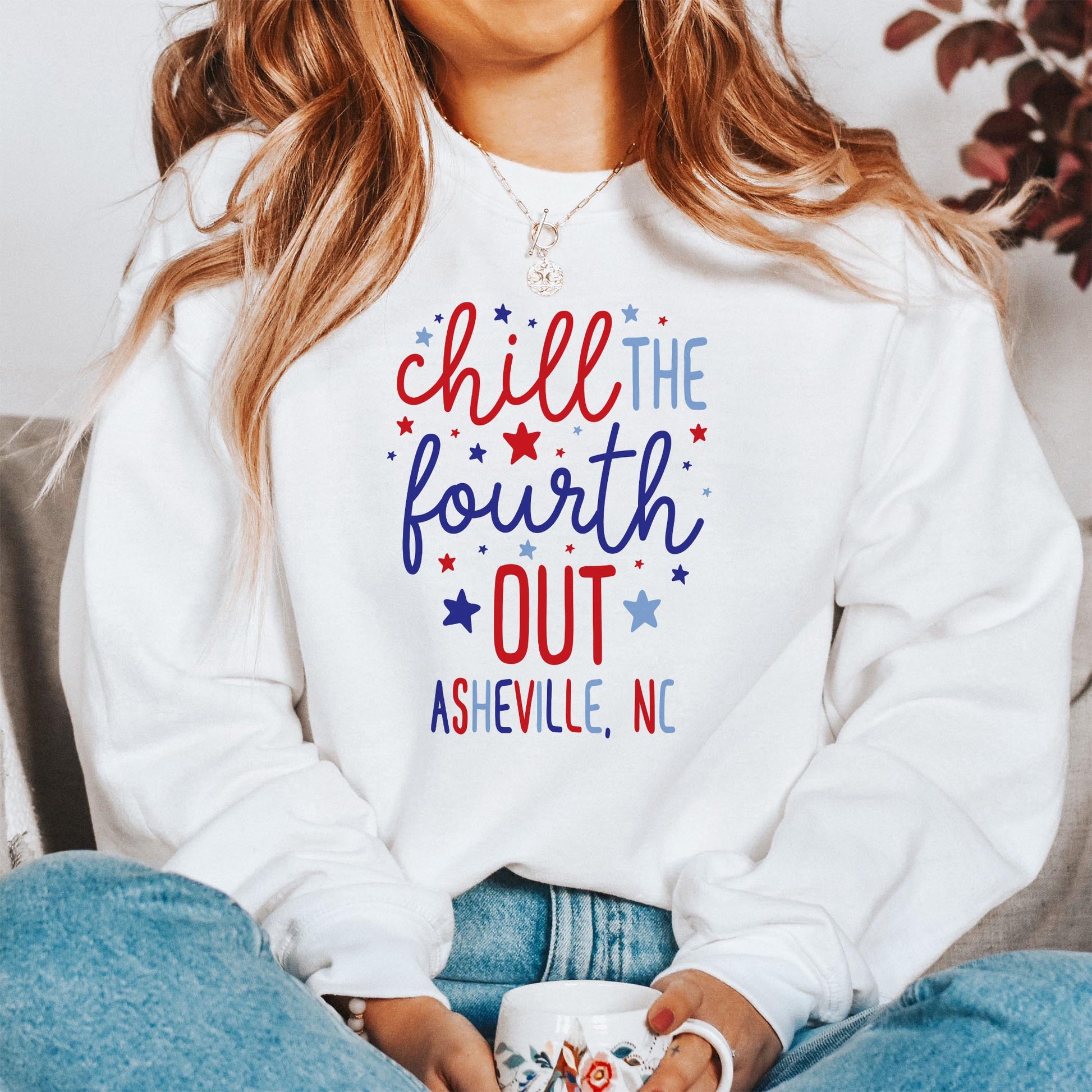 Gildan Sweatshirt White-Love+Local 4th of July 250th Anniversary -1