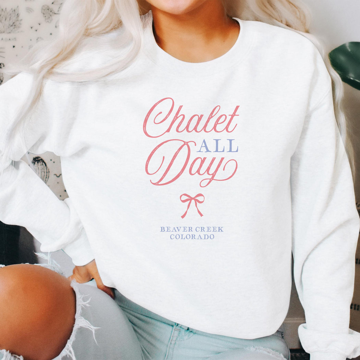 Gildan Sweatshirt White-Chalet Girl | Custom -2