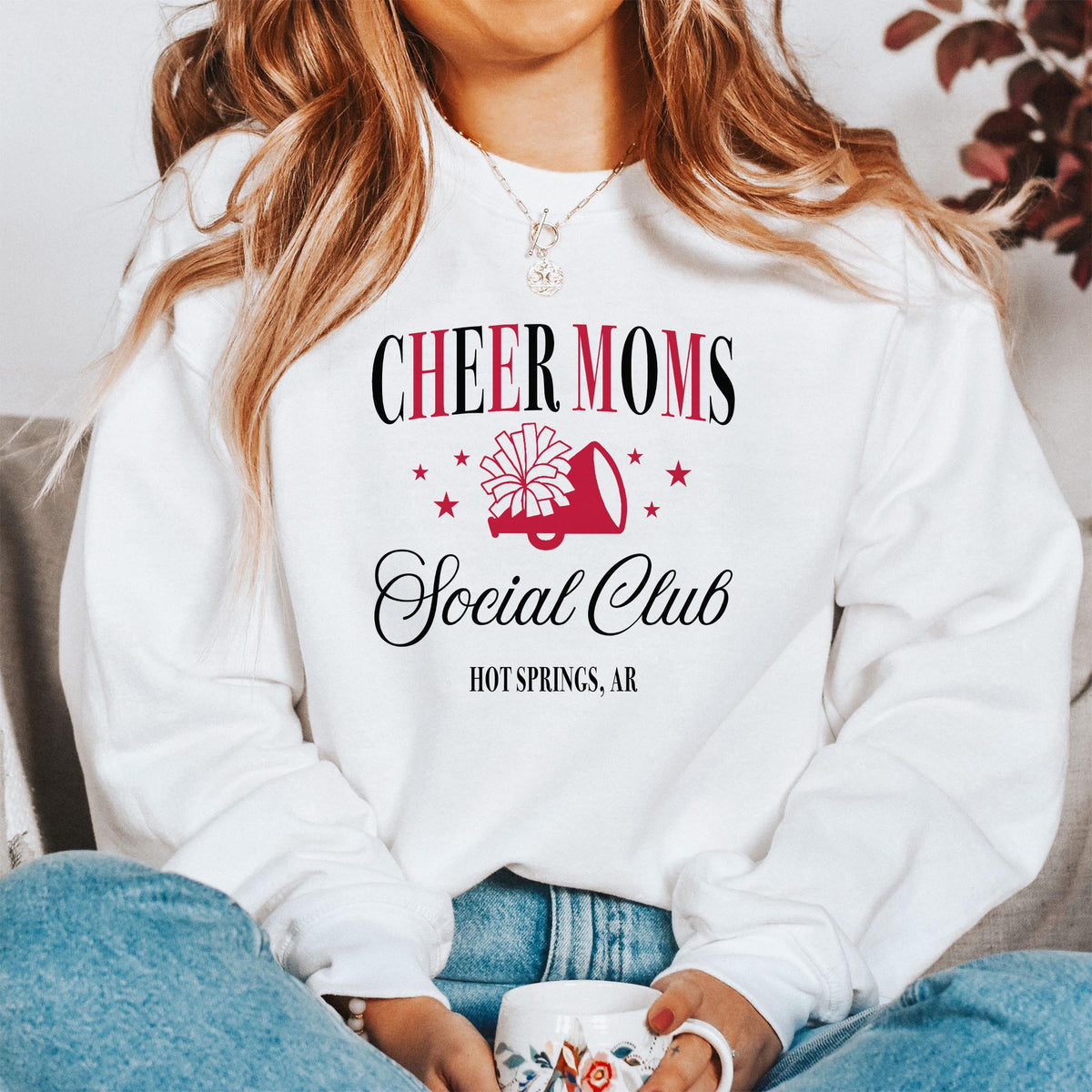 Gildan Sweatshirt White-Custom Cheer Mom | School Team | Hometown -1