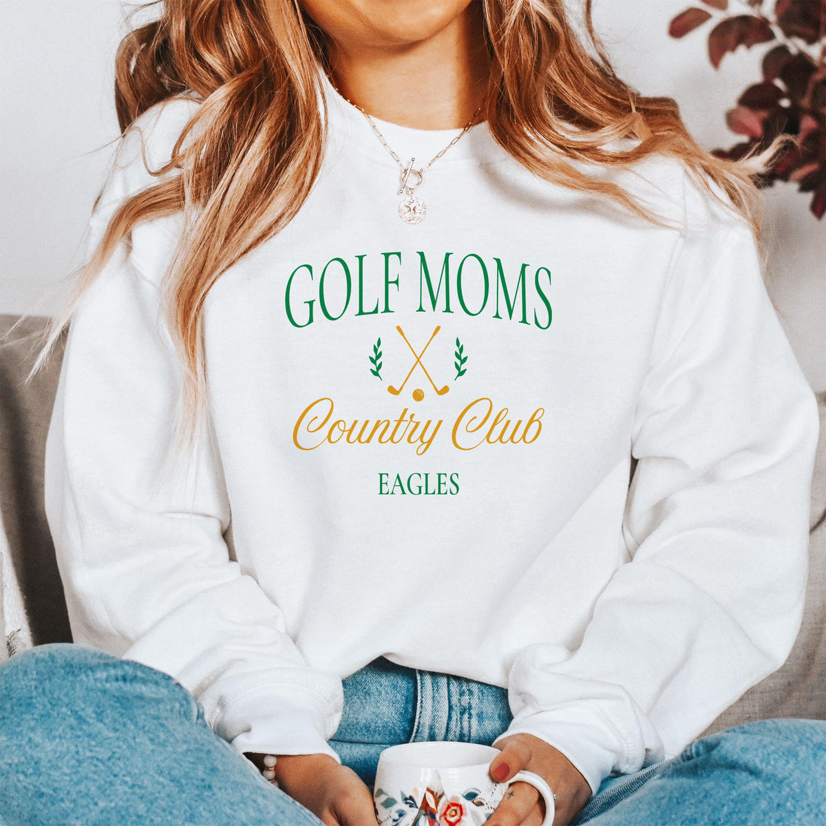 Gildan Sweatshirt White-Custom Golf Mom | Team | Hometown -1