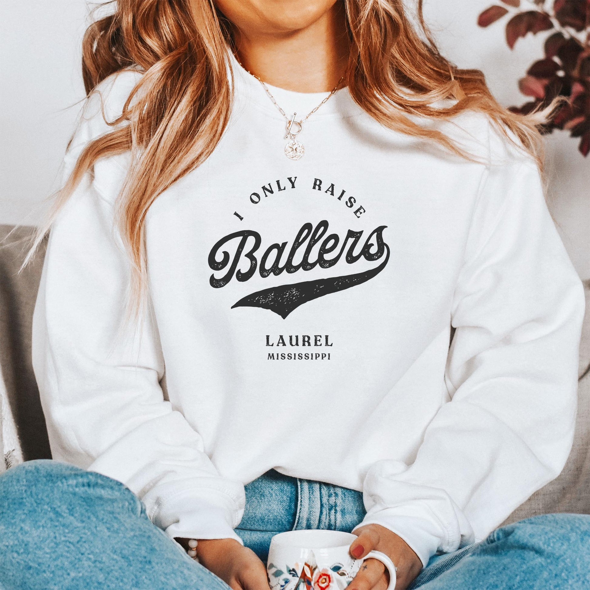 Gildan Sweatshirt White-Custom Little League Mom -1