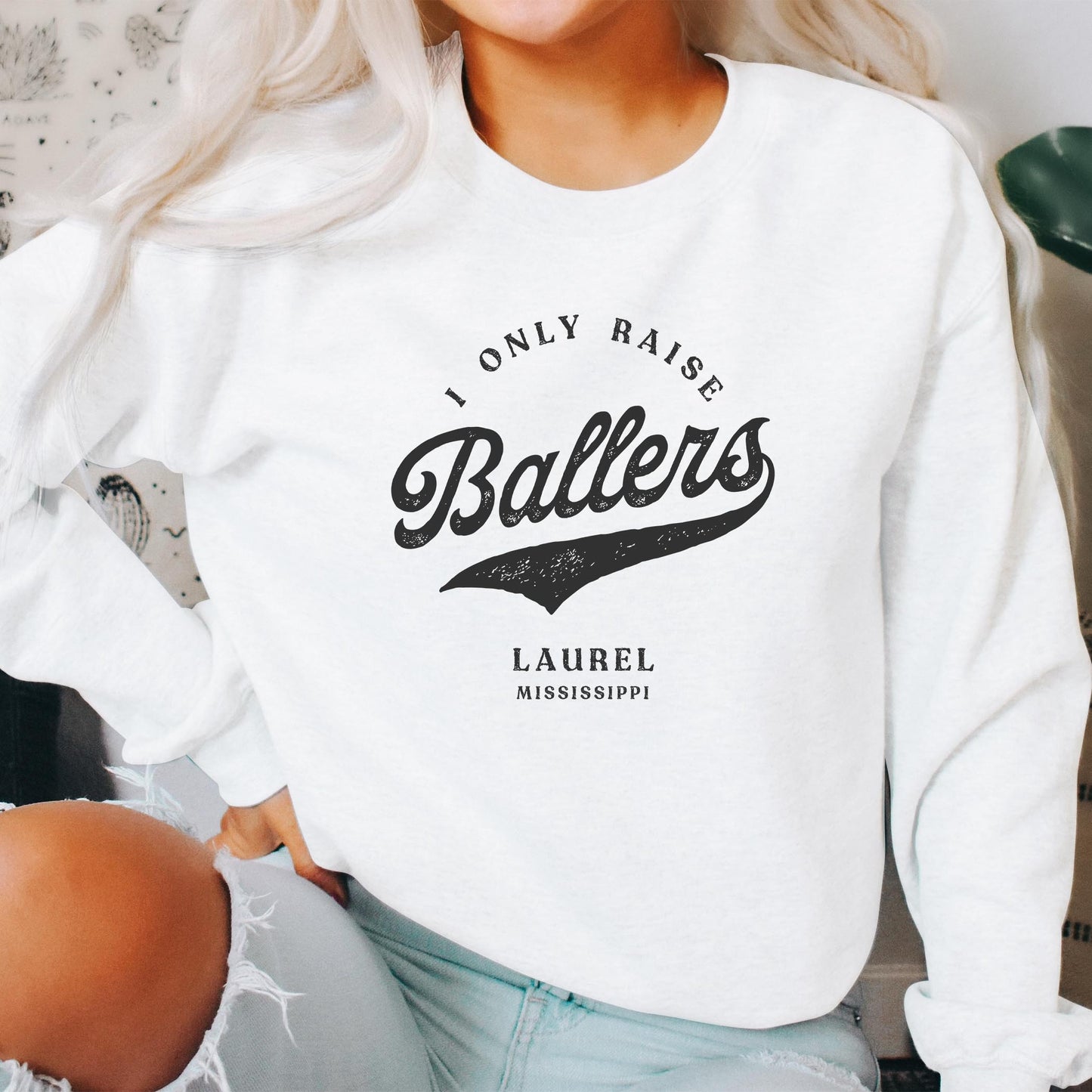 Gildan Sweatshirt White-Custom Little League Mom -2
