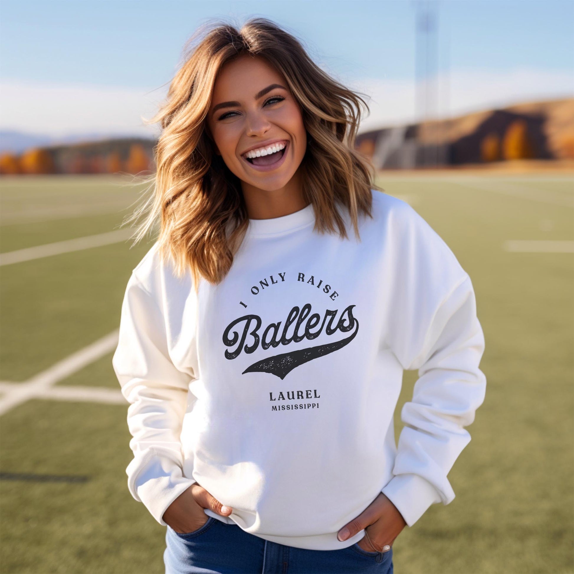 Gildan Sweatshirt White-Custom Little League Mom -3