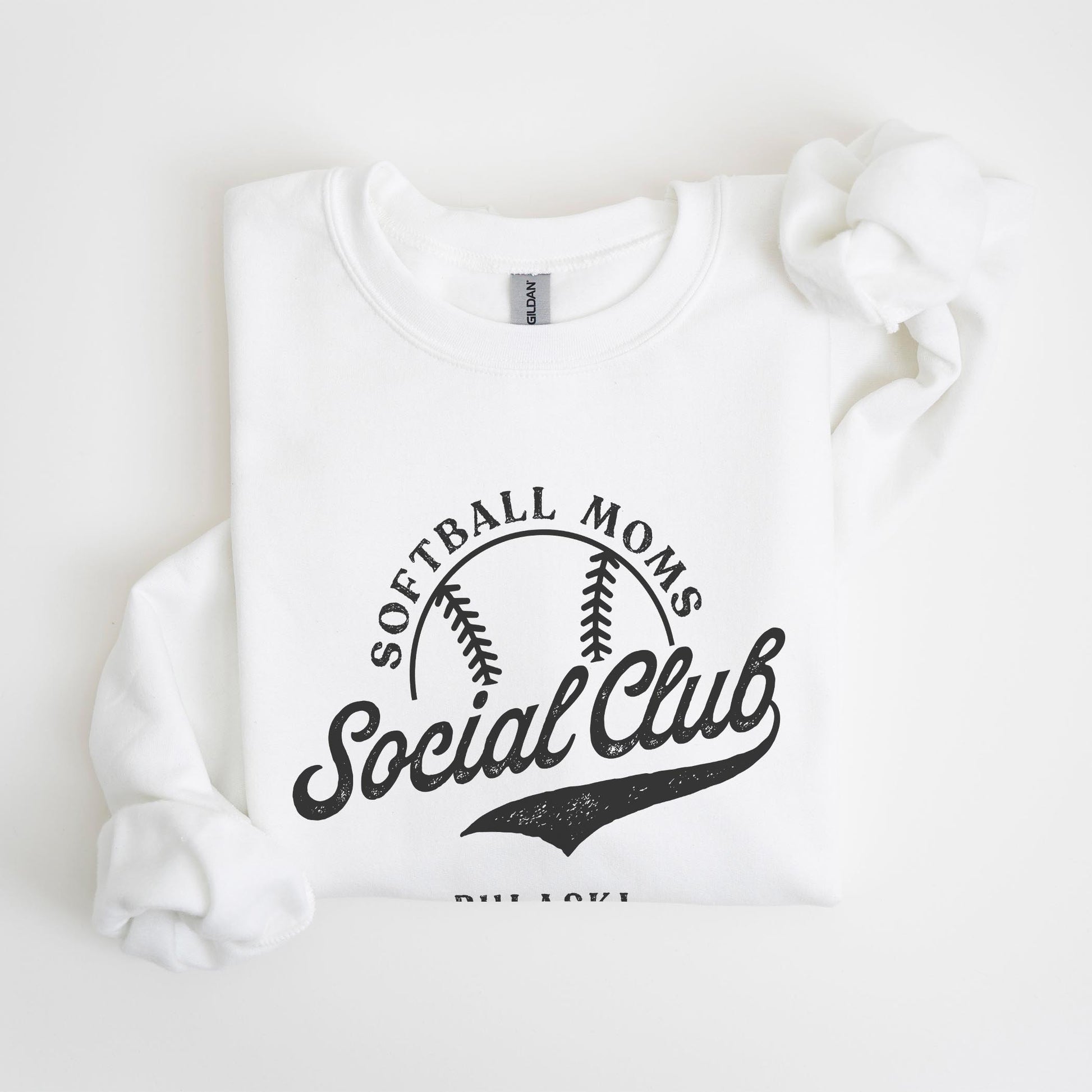 Gildan Sweatshirt White-Softball Mom | Custom | Your Hometown -4