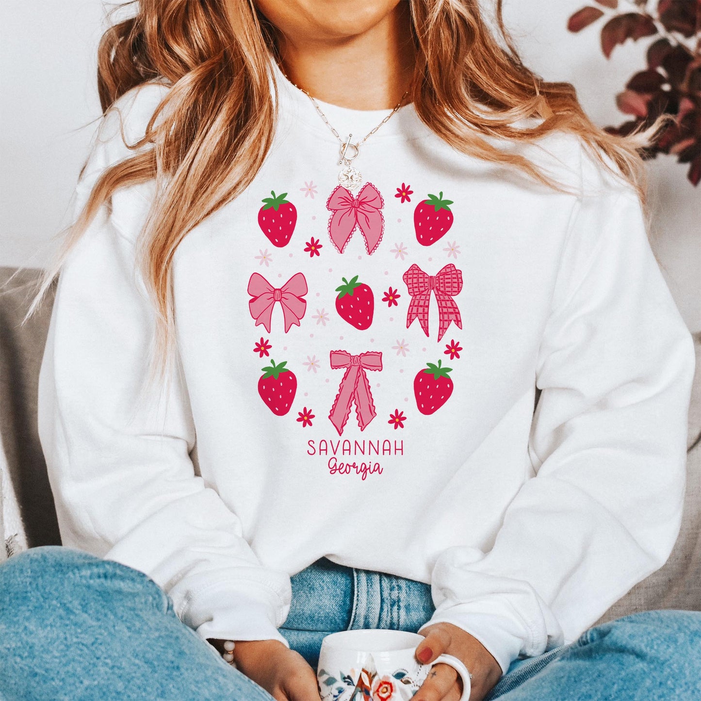 Gildan Sweatshirt White-Love+Local Strawberry Parlor -1