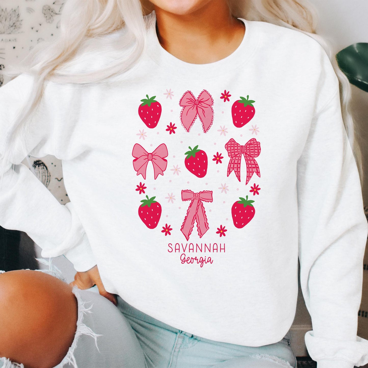 Gildan Sweatshirt White-Love+Local Strawberry Parlor -2