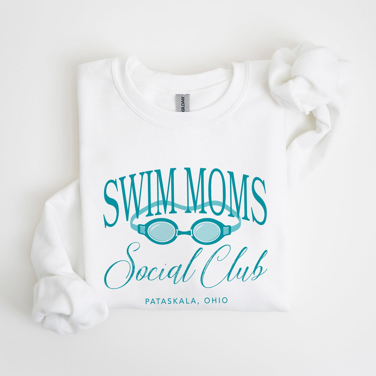 Gildan Sweatshirt White-Swim Mom | School Team | City & State -4