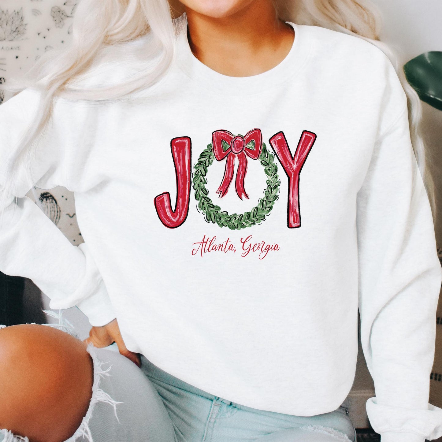Gildan Sweatshirt White-Love+Local Make It Merry -2