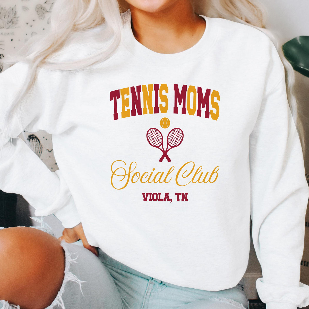 Gildan Sweatshirt White-Custom Tennis Mom | Your Team | Personalize -2