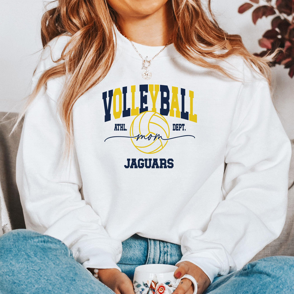 Gildan Sweatshirt White-Custom Volleyball Mom | Your Team -1