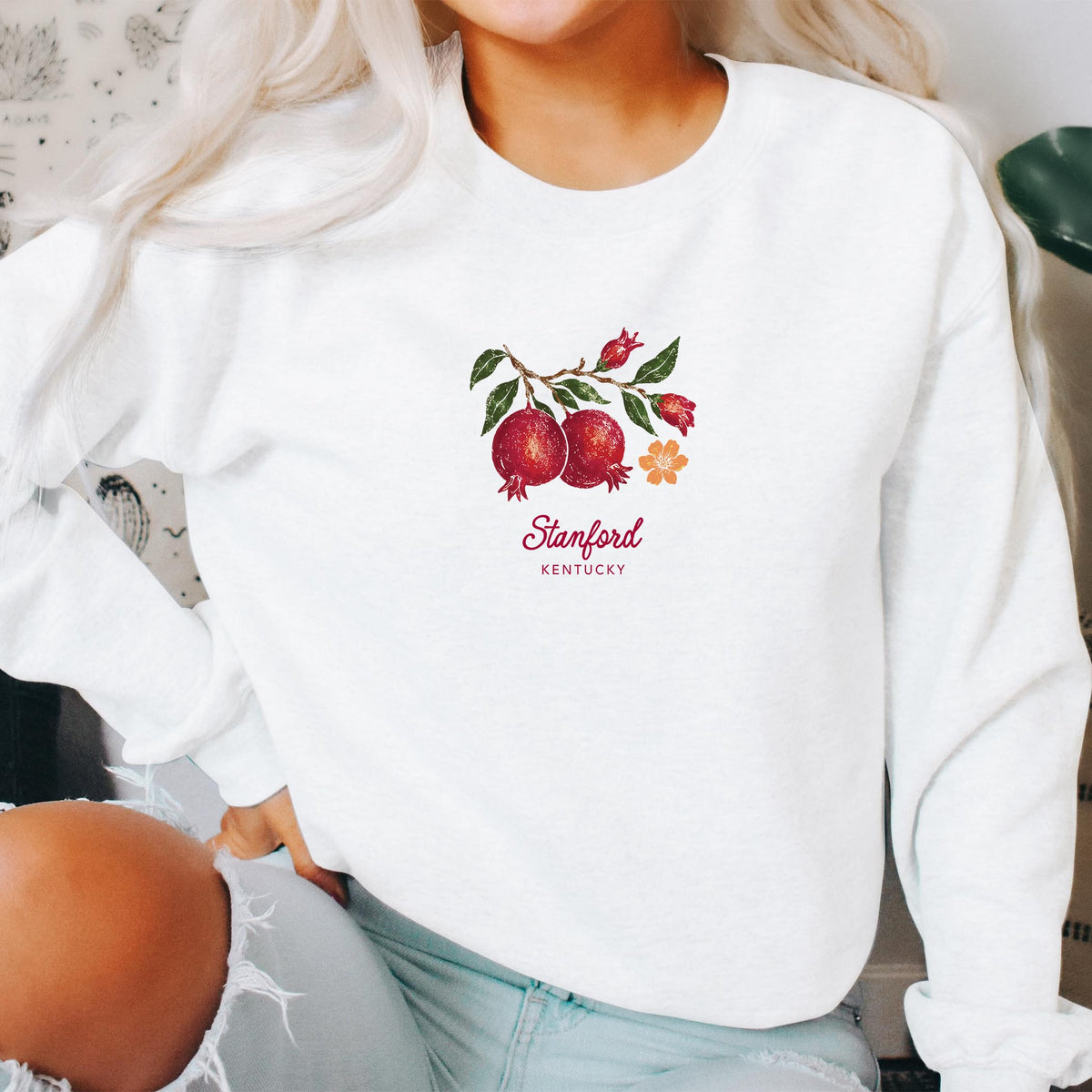 Gildan Sweatshirt White-Autumn Orchard | Custom | Your City & State -2