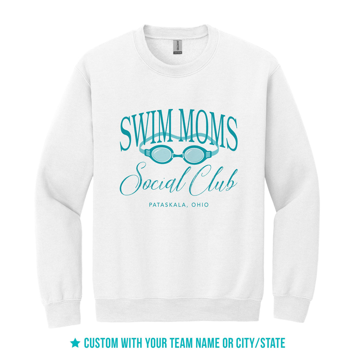 Gildan Sweatshirt White-Swim Mom | School Team | City & State