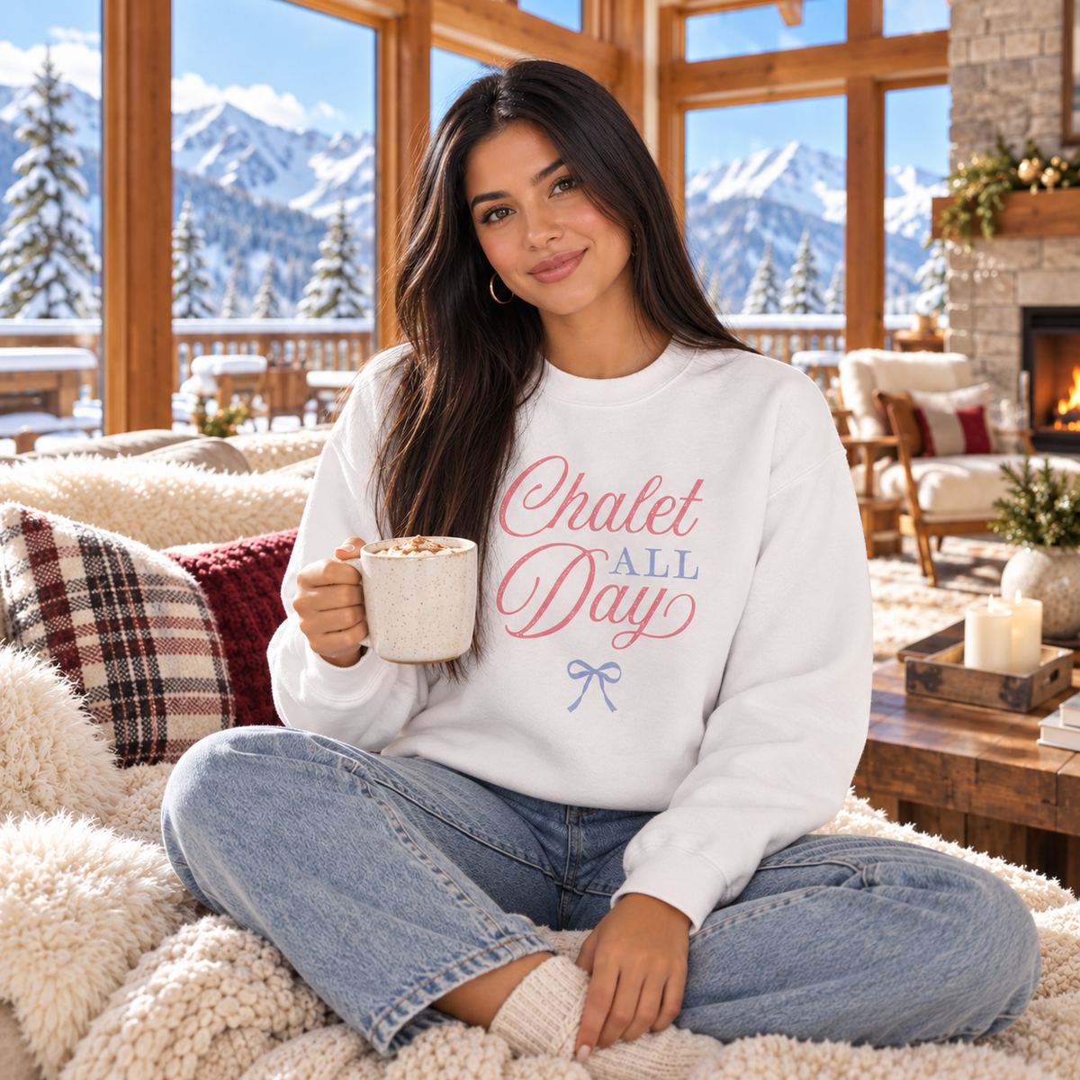 Gildan Sweatshirt White-Chalet Girl