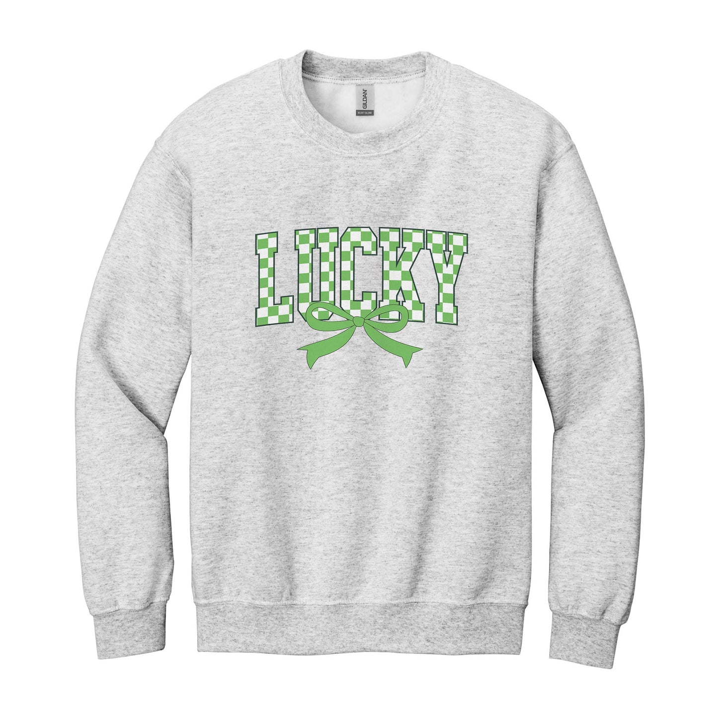 Gildan Sweatshirt Heather Grey-St. Patrick's Day Lucky Checker Bow -0