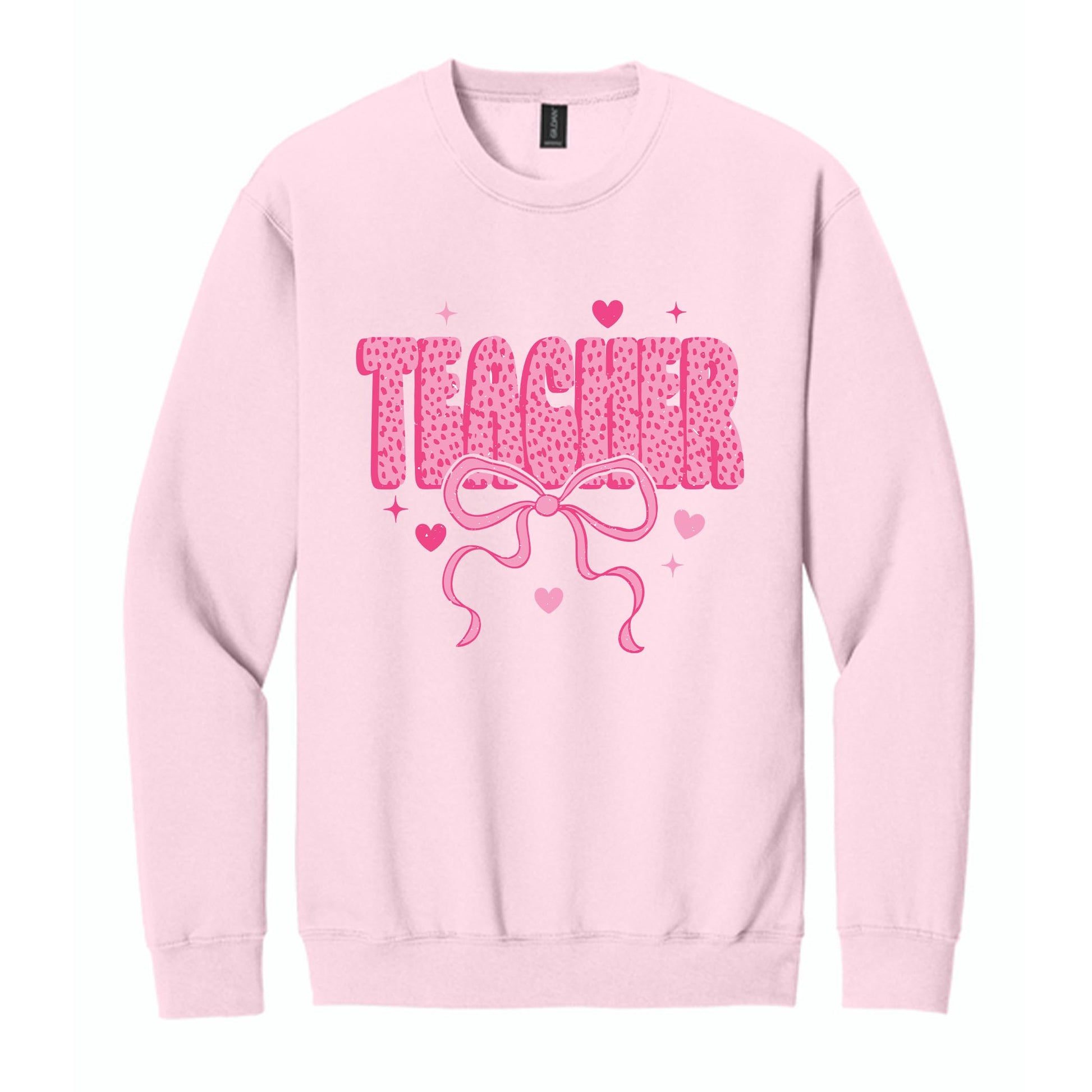 Gildan Sweatshirt Light Pink-Classroom Coquette Teacher Hearts & Bow -0