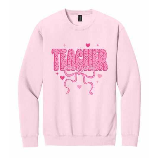 Gildan Sweatshirt Light Pink-Classroom Coquette Teacher Hearts & Bow -0