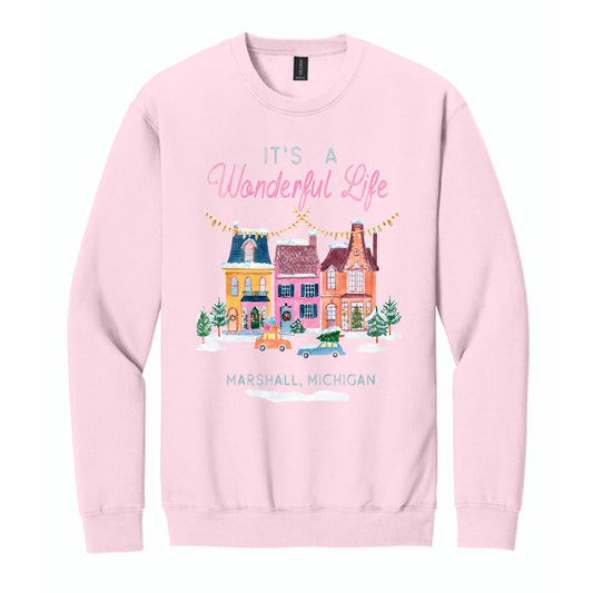 Gildan Sweatshirt Light Pink-It's A Wonderful Life Marshall Michigan -0