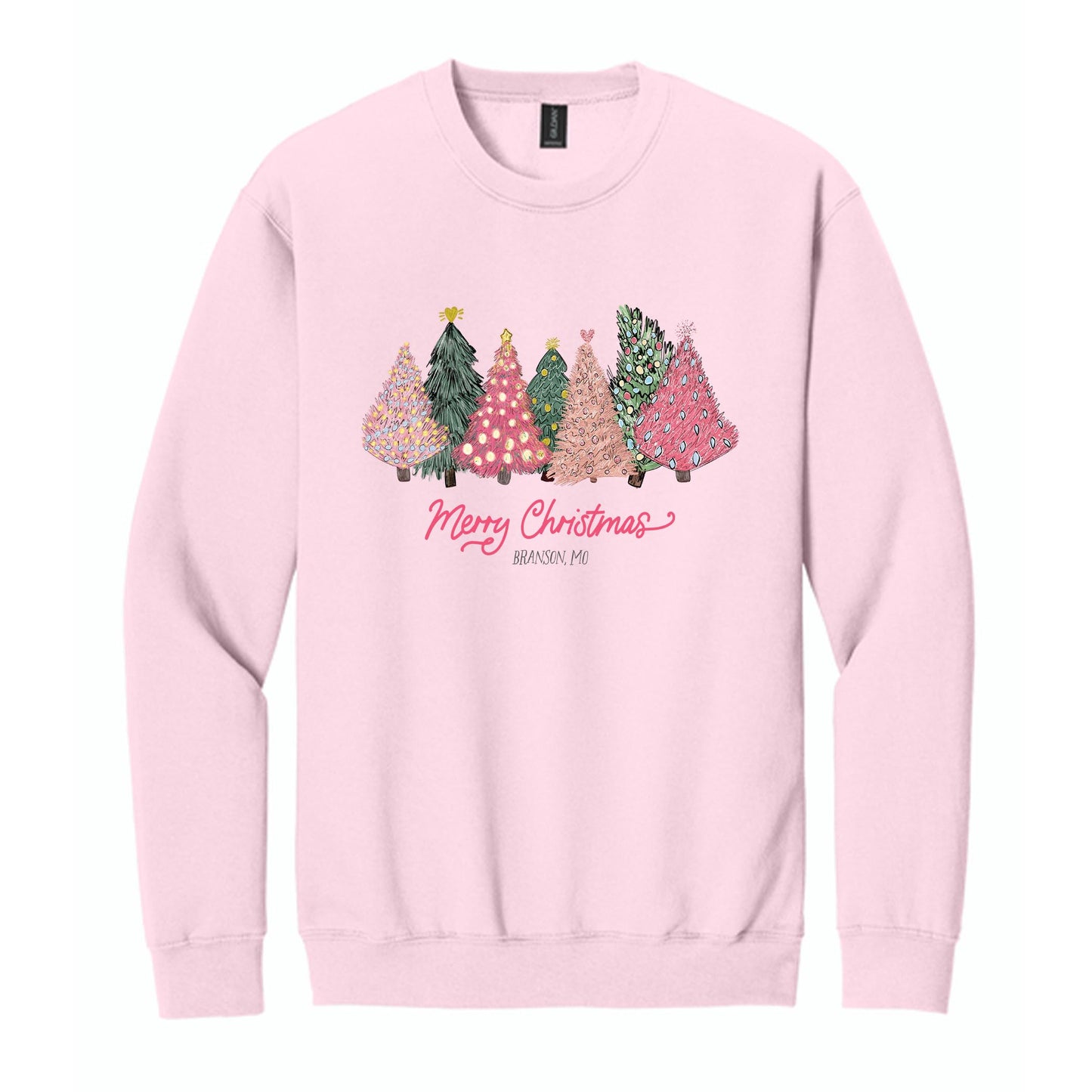 Gildan Sweatshirt Light Pink-Pink Christmas Trees Branson Missouri -0