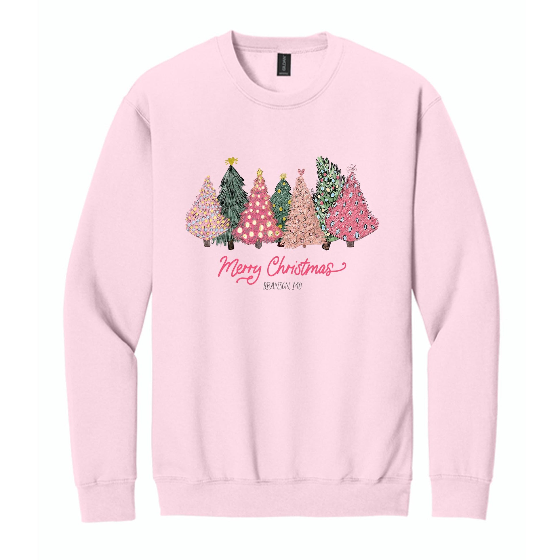 Gildan Sweatshirt Light Pink-Pink Christmas Trees Branson Missouri -0
