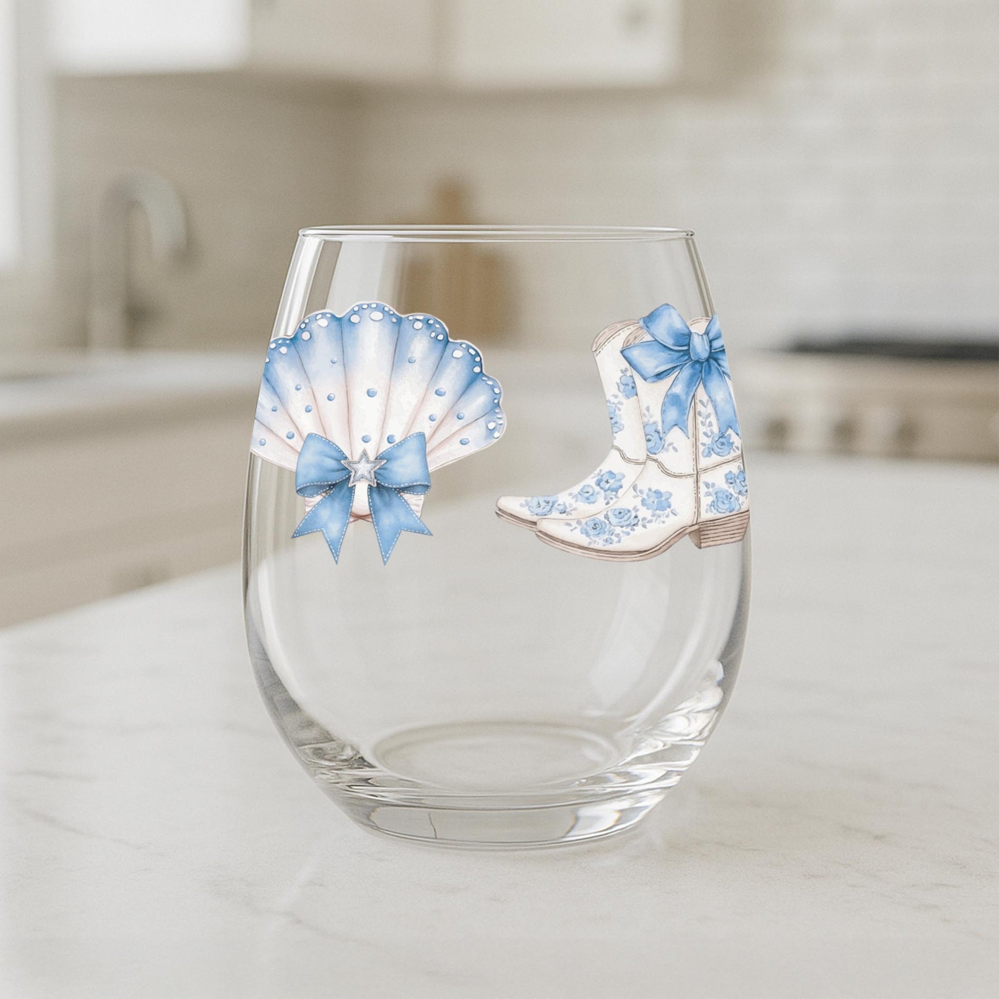 15oz Stemless Wine Glass-Coastal Cowgirl -1