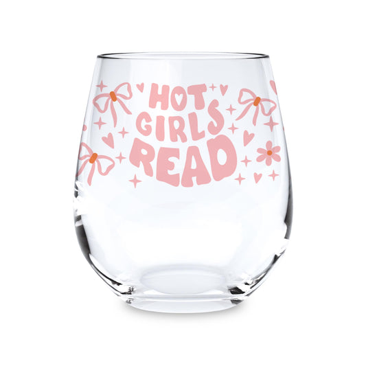 15oz Stemless Wine Glass-Hot Girls Read -0