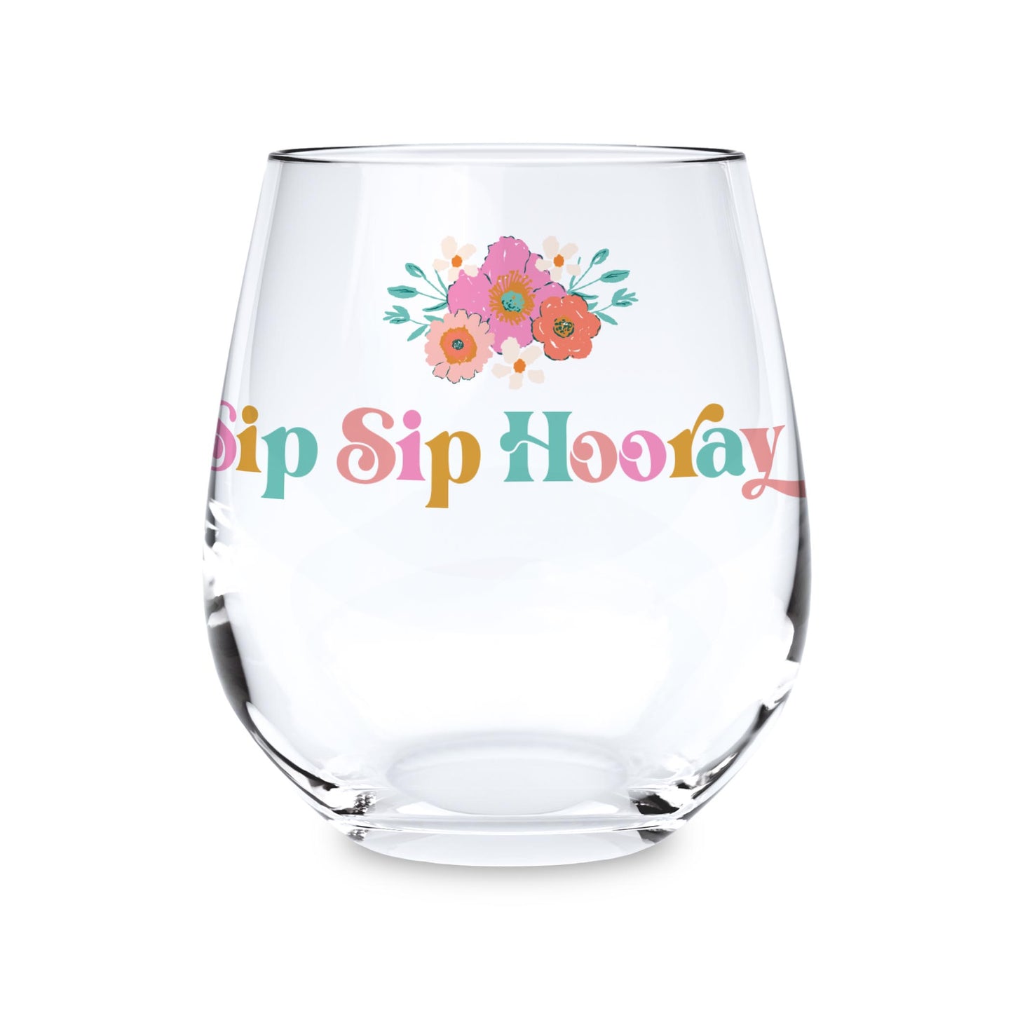15oz Stemless Wine Glass-Kalia Floral Sip Sip Hooray