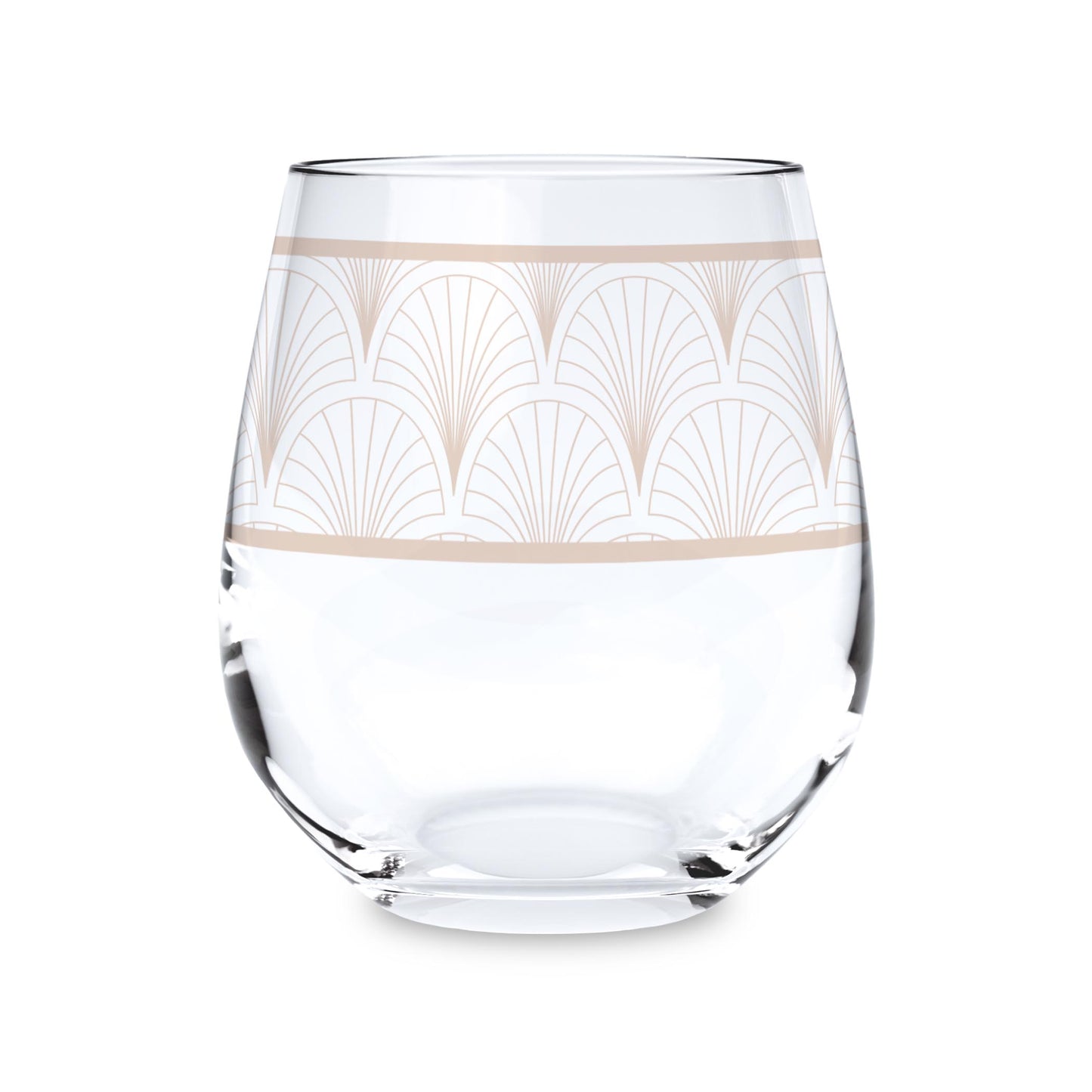 15oz Stemless Wine Glass-Art Deco Scallop Pattern -0