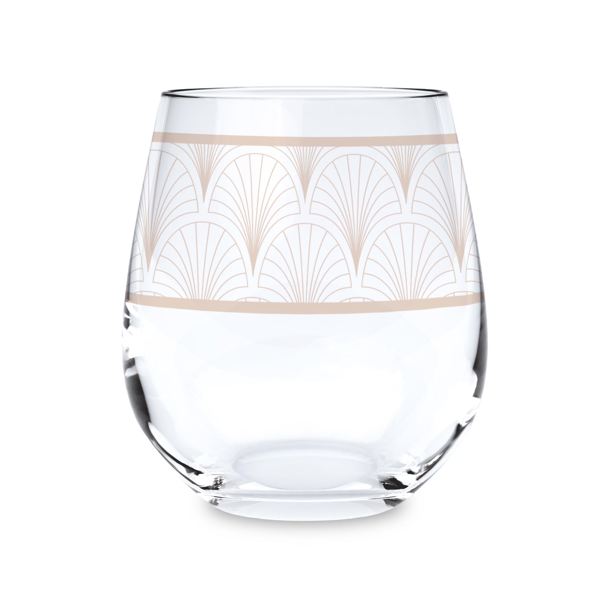 15oz Stemless Wine Glass-Art Deco Scallop Pattern -0