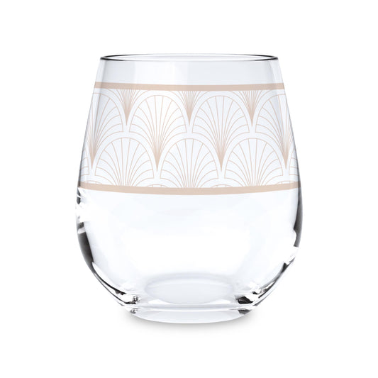 15oz Stemless Wine Glass-Art Deco Scallop Pattern -0