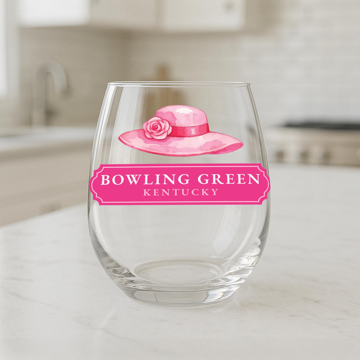 15oz Stemless Wine Glass-Derby | City & State | Hometown -1