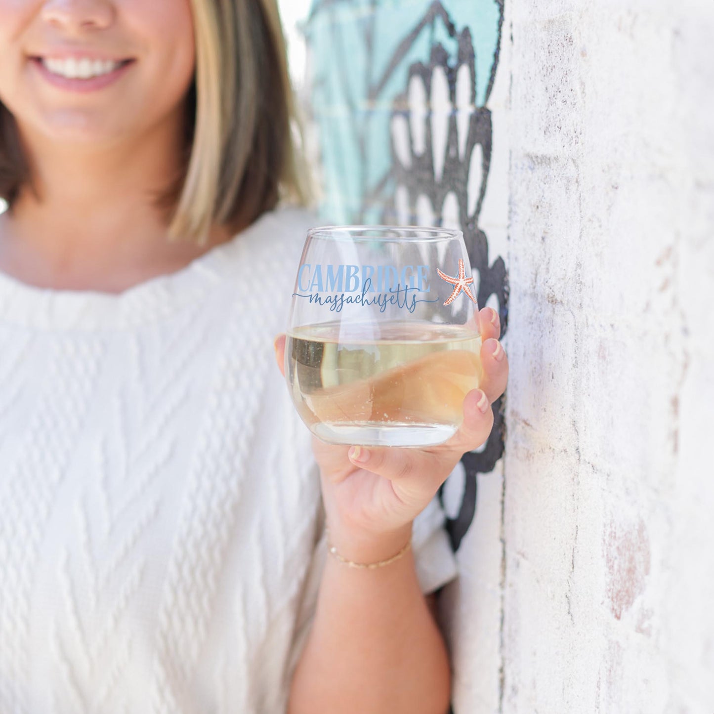 15oz Stemless Wine Glass-Love+Local New England Tides -3