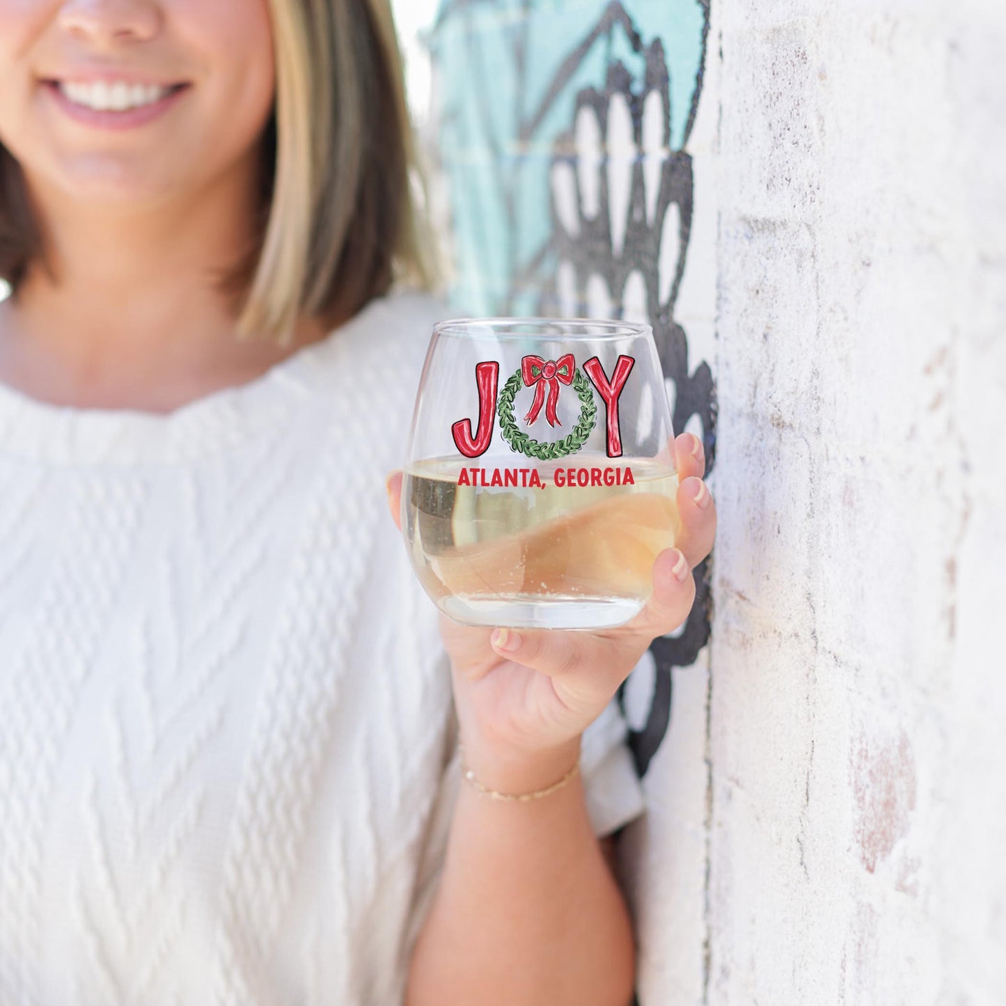 15oz Stemless Wine Glass-Love+Local Make It Merry -3
