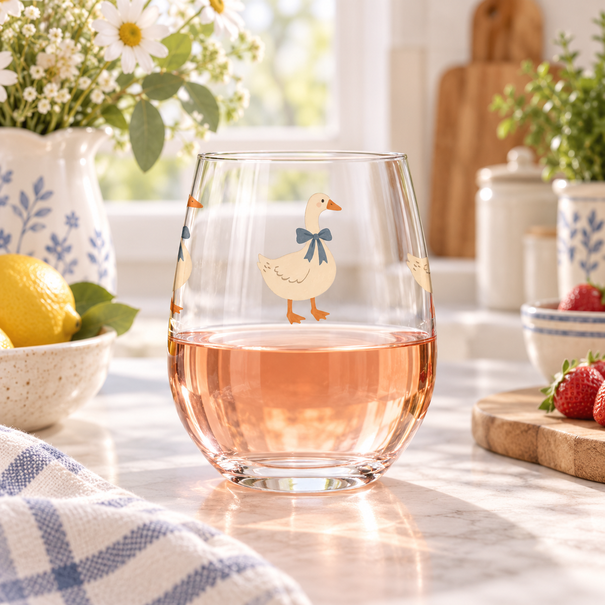 15oz Stemless Wine Glass-Vintage Goose