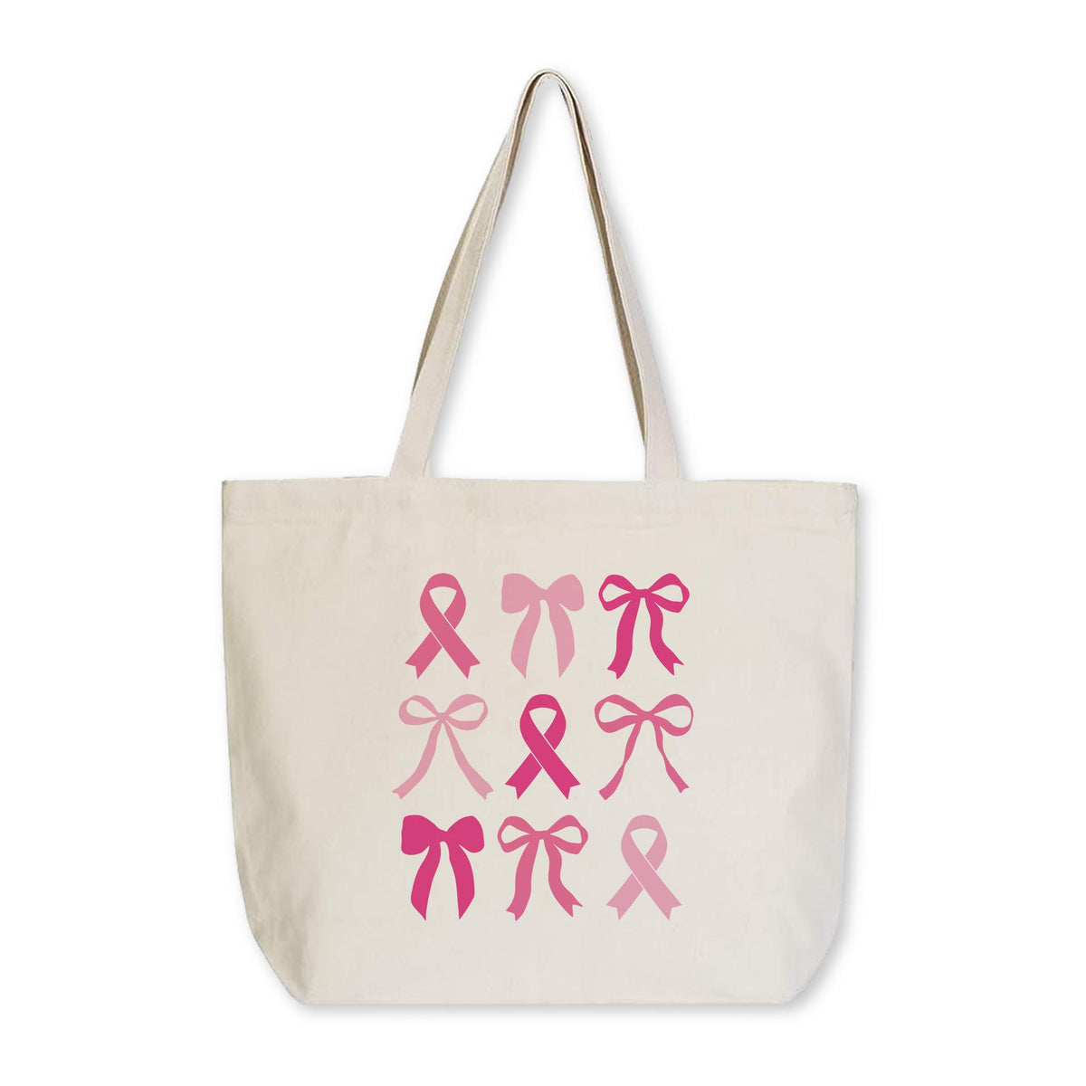 Tote Bag Natural Canvas-Breast Cancer Awareness | Bows -0