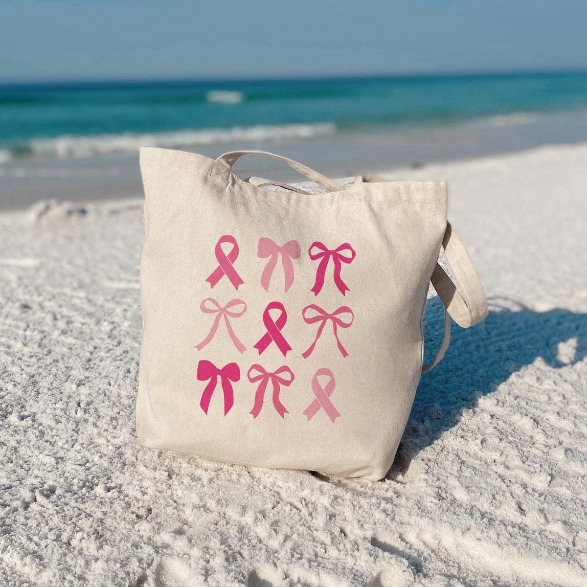 Tote Bag Natural Canvas-Breast Cancer Awareness | Bows -3