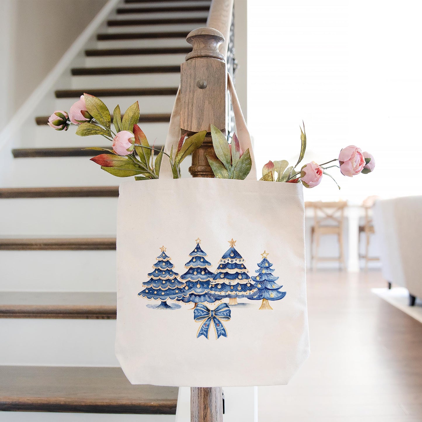 Tote Bag Natural Canvas-Blue Noel - A Grand Millennial Christmas -1