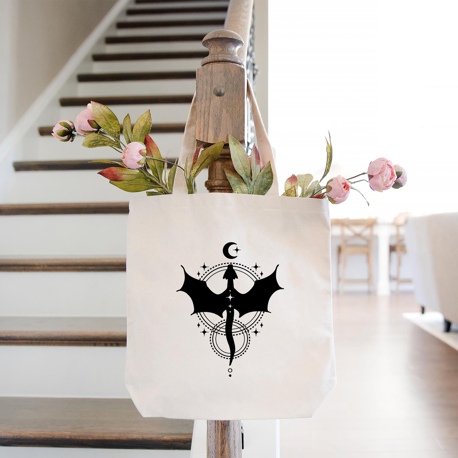 Tote Bag Natural Canvas-Dragon Moon -1