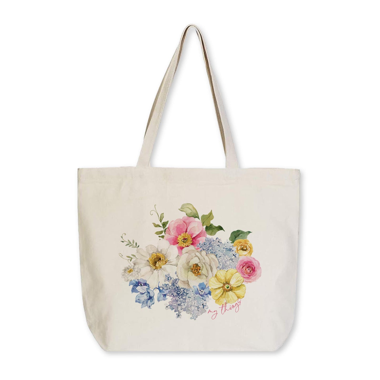 Tote Bag Natural Canvas-Fantasy Garden Floral Bunch My Things -0
