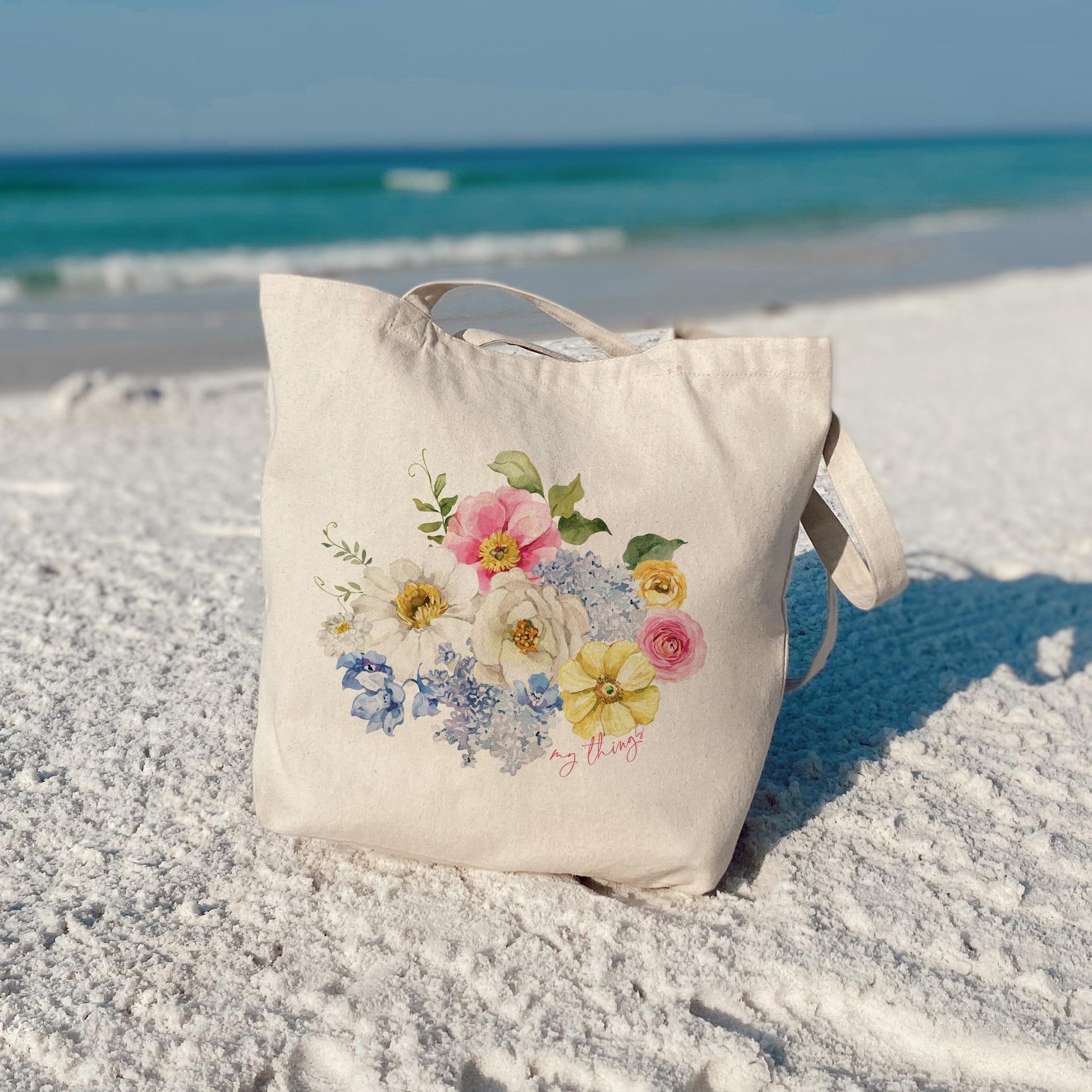 Tote Bag Natural Canvas-Fantasy Garden Floral Bunch My Things -3