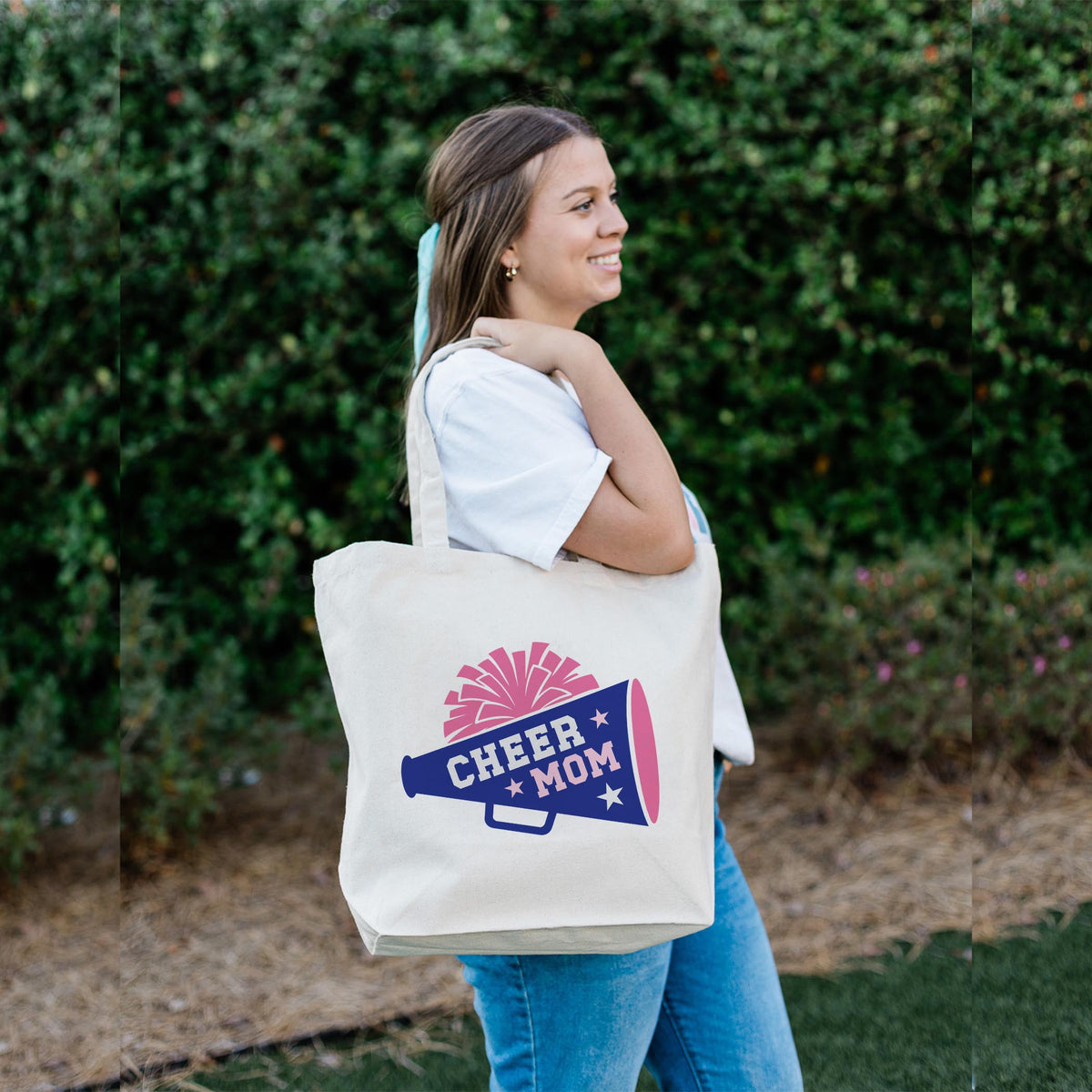 Tote Bag Natural Canvas-Cheer Mom Megaphone -2