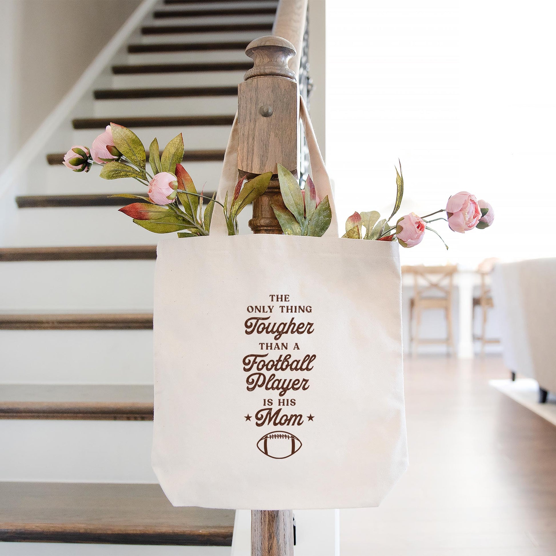 Tote Bag Natural Canvas-Football Mom Tough -1