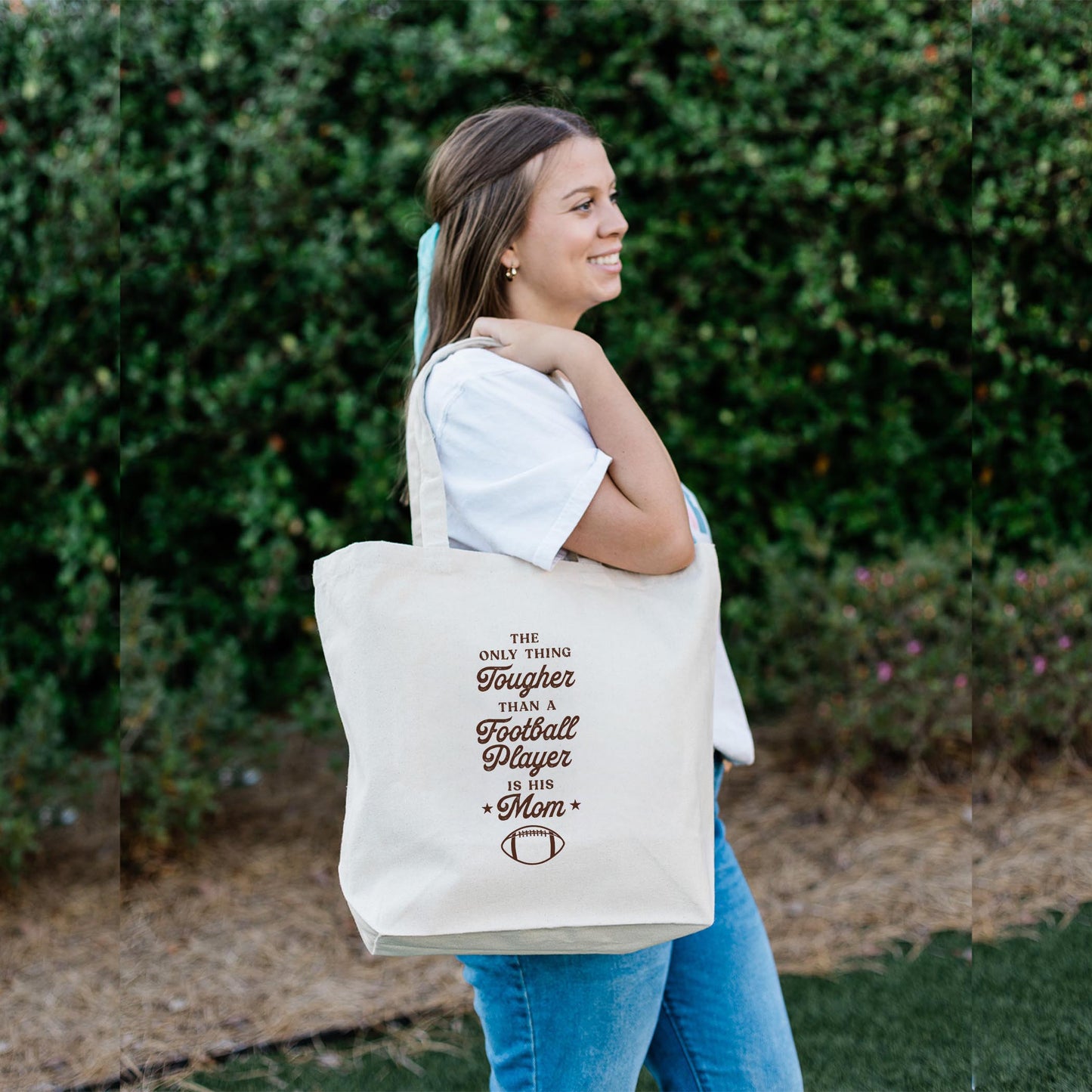 Tote Bag Natural Canvas-Football Mom Tough -2