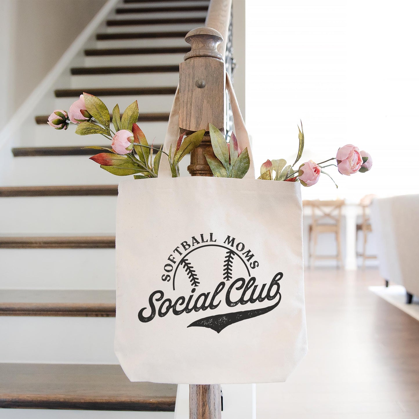 Tote Bag Natural Canvas-Softball Moms Social Club -1