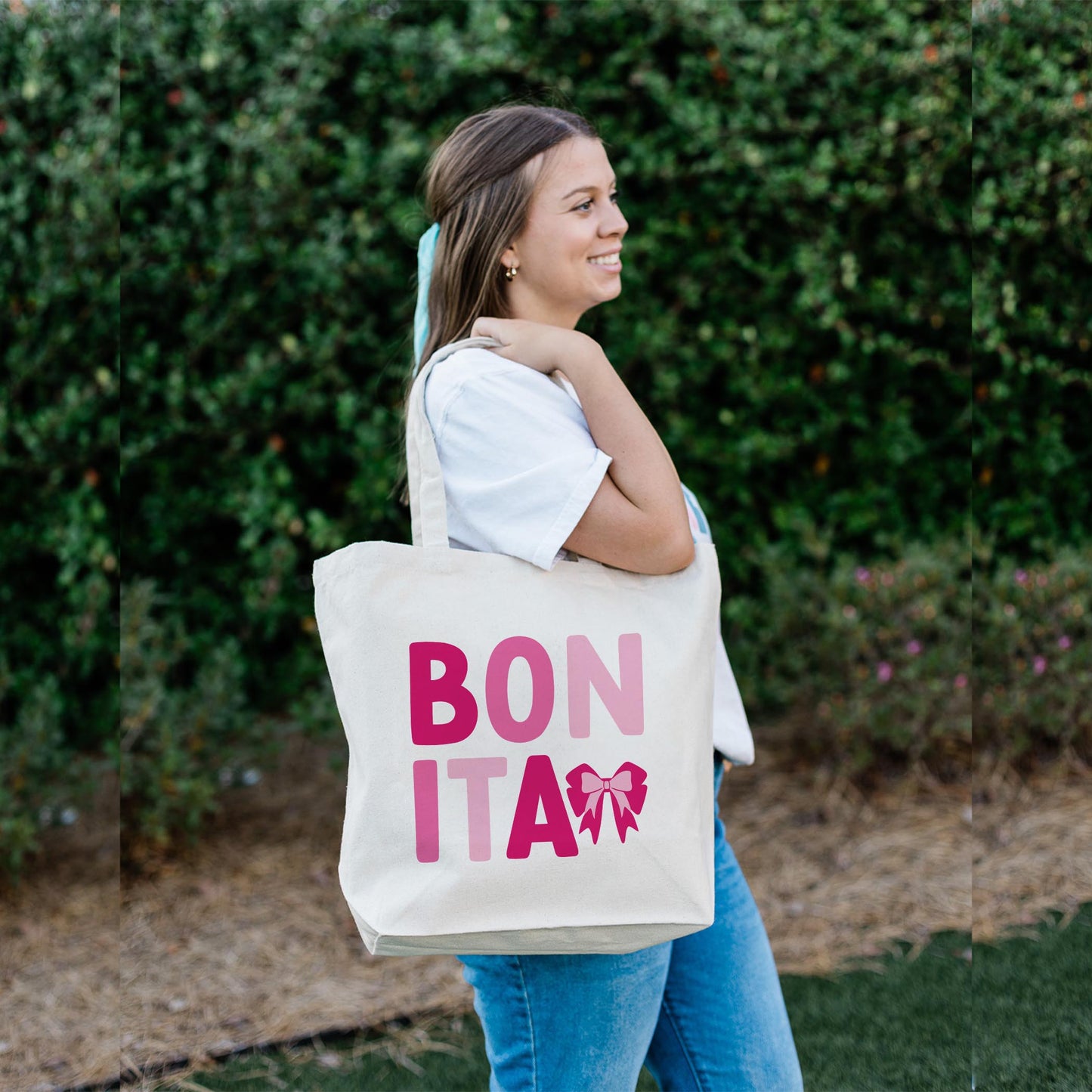 Tote Bag Natural Canvas-Bonita Bows -2