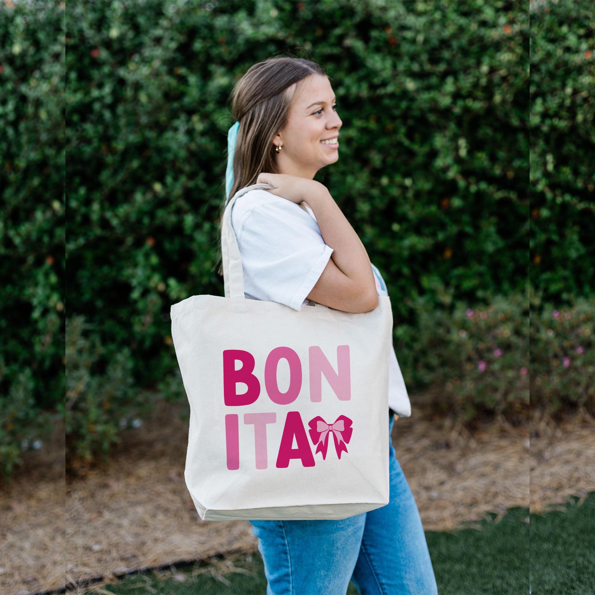 Tote Bag Natural Canvas-Bonita Bows -2