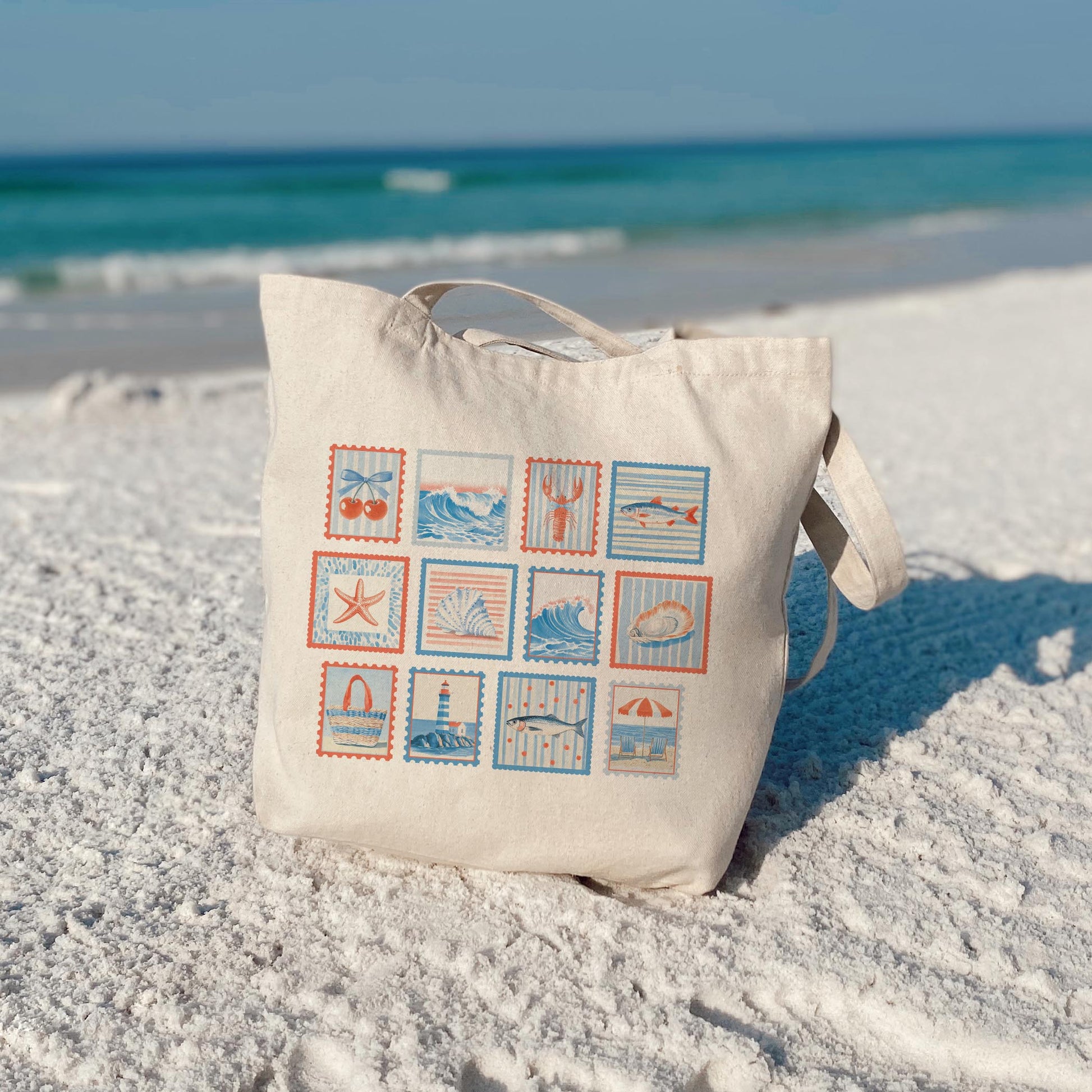 Tote Bag Natural Canvas-New England Tides Stamps -3
